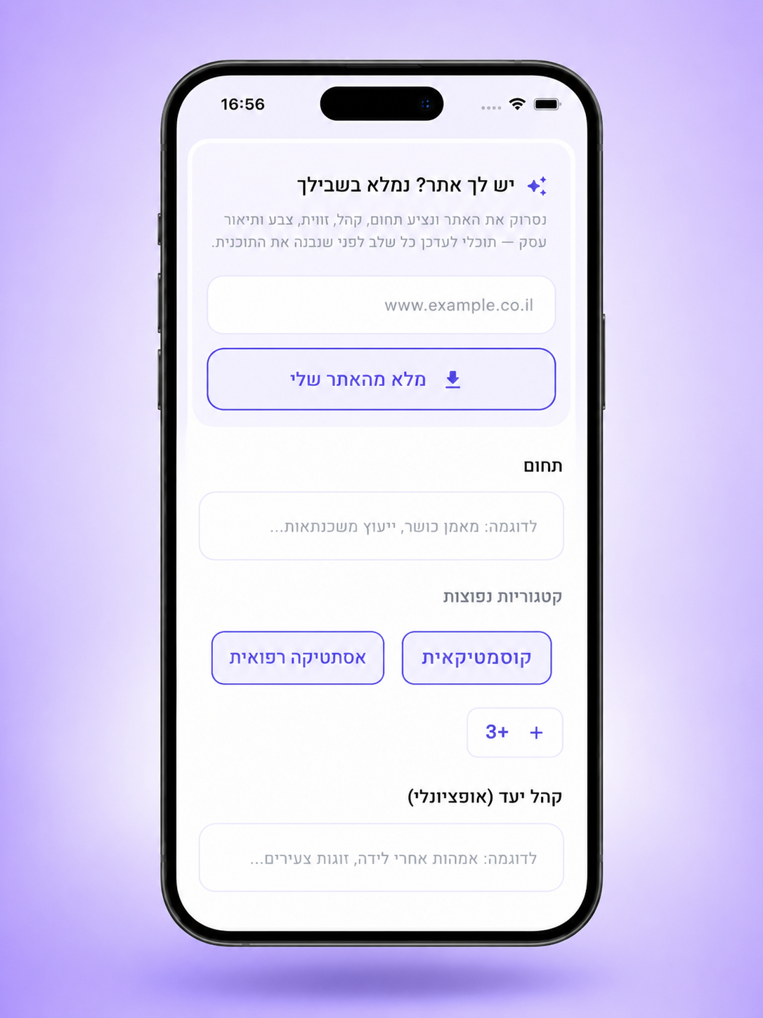 ממלאים מידע על העסק או נותנים ל-AI למלא בשבילכם